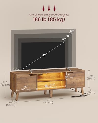 TV Stand with Power Outlet, Entertainment Center with LED Light, view 4