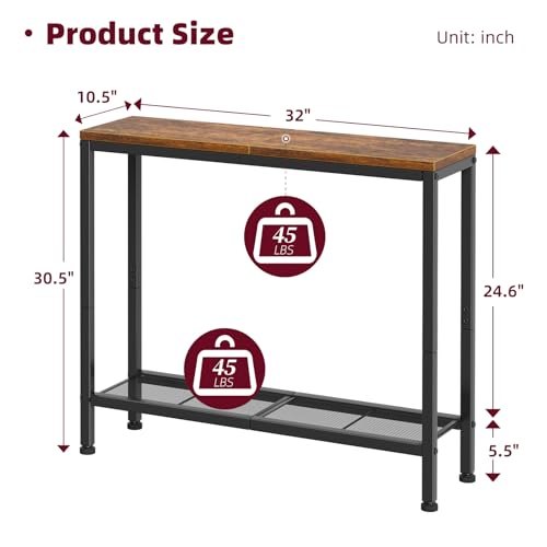 Console Table, 32" Sofa Table with Storage Shelf, Narrow Entryway Table, for Hallway, Behind The Couch, Living Room, Rustic Brown