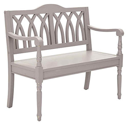 SAFAVIEH Furniture - Benjamin Bench - Quartz Grey - Solid Wood - Farmhouse High-Back Design - Ideal for Entryway, Living Room, Dining Room, 17.1" Seat Height (AMH6500C)
