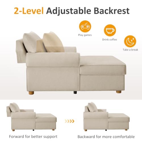 63.78" Oversized Chaise Lounge Chair with Storage, Chenille Beige, view 5
