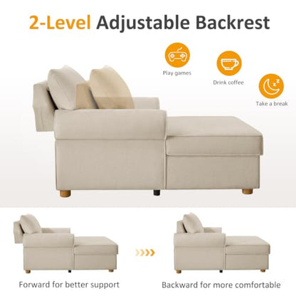 63.78" Oversized Chaise Lounge Chair with Storage, Chenille Beige, view 5