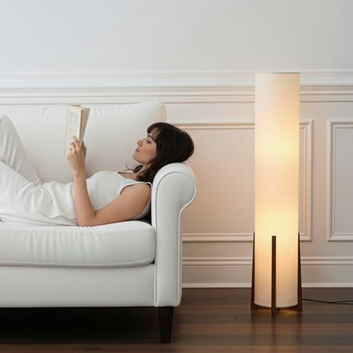 Parker Paper Lantern Floor lamp, 48 Inch Tall Lamp with Wood Frame, Asian Design for Bedroom, Decorative Tower Shade Lamp for Living Rooms & Offices, Great Living Room Décor