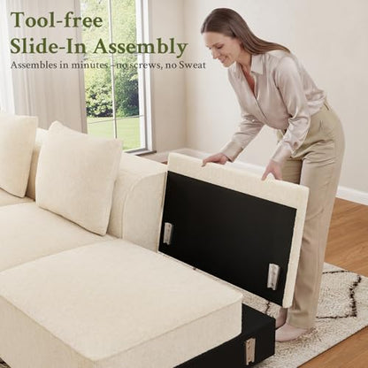 103" Modular Sectional Sofa, Minimalist Comfy Cloud Couch Sectional, Tool-Free Setup Couches for Living Room, Wood Frame l Shaped Couch with Ottoman, 22" Deep Seat Chenille Cloud Sofa