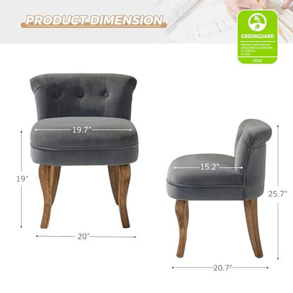 Velvet Vanity Stool with Low Back, Grey