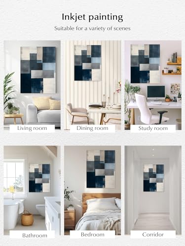 NuYeBiofx Gradient Blue Geometric Canvas Wall Art Prints,48"x32" Framed Picture Artwork Abstract Oil Painting Printed Canvas Oil Painting for Living Room Bedroom Office,Ready to Hang