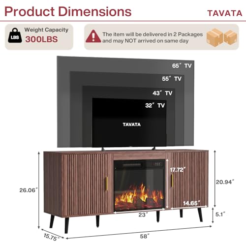 Waleaf 58" Fluted Fireplace TV Stand, view 3