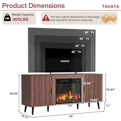 Waleaf 58" Fluted Fireplace TV Stand, view 3