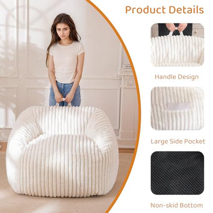 Giant Bean Bag Chair for Adults and Kids, Large Comfy Cozy Beanbag, Floor Sofa for Teens, Living Room, Gaming, Reading, Beige