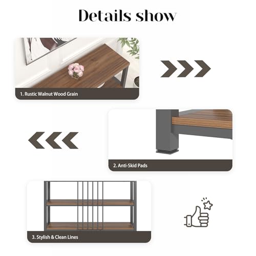 Console Table for Entryway, Narrow Sofa Table with 3 Tier Storage Shelf for Living Room Hallway Behind Couch, Rustic Walnut