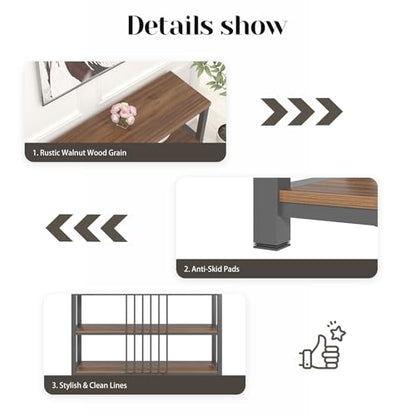 Console Table for Entryway, Narrow Sofa Table with 3 Tier Storage Shelf for Living Room Hallway Behind Couch, Rustic Walnut