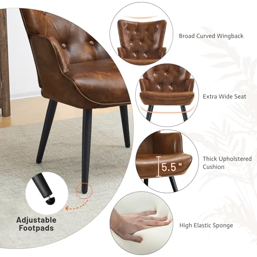 PU Leather Accent Chair for Living Room, Upholstered Reading Chair with High Backrest, Tufted-Button Wingback Armchair for Bedroom, Dressing Room, Home Office, Brown, Set of 2