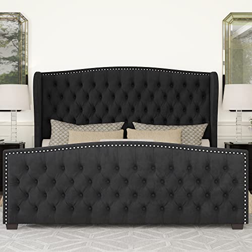 Queen Velvet Wingback Bed Frame, view 4