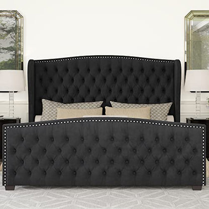 Queen Velvet Wingback Bed Frame, view 4