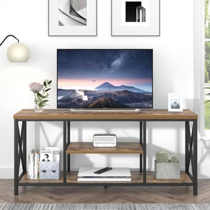 55 Inch TV Stand for Televisions up to 65 Inch, Modern Entertainment Center with Storage Shelves, Industrial Media TV Console for Living Room, Bedroom, Rustic Brown