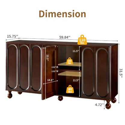Walnut Sideboard Cabinet with Storage, view 3