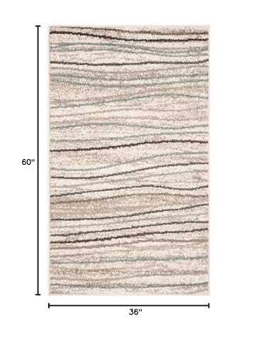 SAFAVIEH Amsterdam Collection Accent Rug - 3' x 5', Cream & Beige, Modern Stripe Wave Design, Non-Shedding & Easy Care, Ideal for High Traffic Areas in Entryway, Living Room, Bedroom (AMS111A)