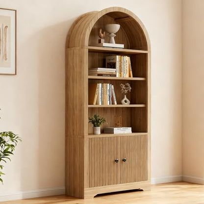 70" Modern Tall Arched Bookshelf, 2 Doors 6 Tiers Arch Cabinets with Storage, view 7