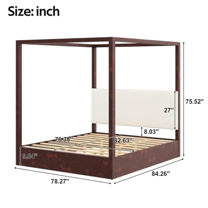 King Size Canopy Bed with Upholstered Headboard (Espresso), view 3