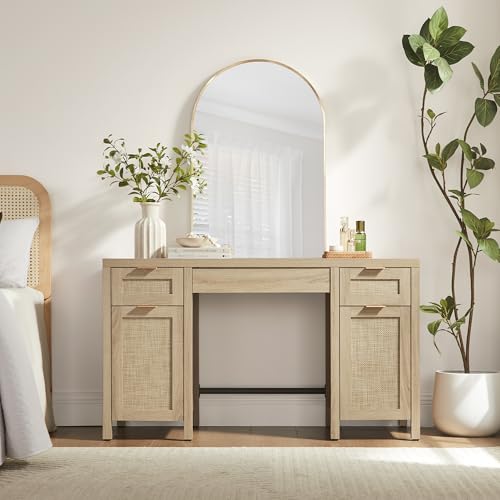 Rattan Home Office Desk with Storage, 52" Boho Executive Desk, view 5