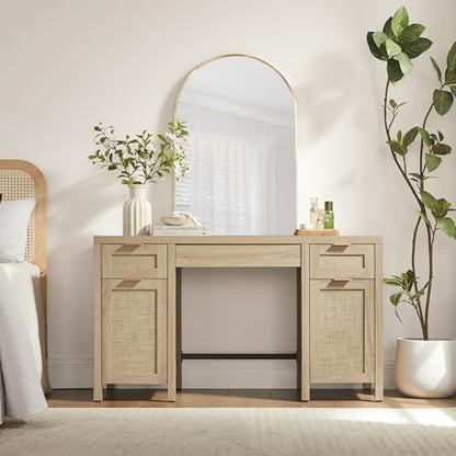 Rattan Home Office Desk with Storage, 52" Boho Executive Desk, view 5