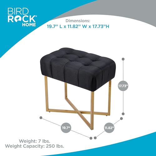 Rectangle Tufted Linen Ottoman Foot Rest - 19.7x11.82x17.73” Small Foot Stool with Legs - Padded Footrest Modern Ottomans for Living Room Furniture, Bedroom Footstool (Black)