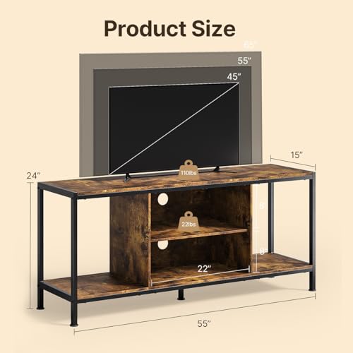 TV Stand for TVs up to 65 Inch,Entertainment Center with Open Storage Shelves, TV Media Console Table for Living Room and Bedroom, Rustic Brown