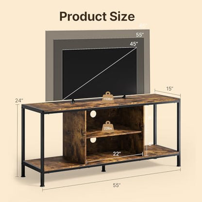 TV Stand for TVs up to 65 Inch,Entertainment Center with Open Storage Shelves, TV Media Console Table for Living Room and Bedroom, Rustic Brown