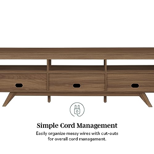 Kimi Mid Century Modern Minimalist Drop-Down Door Stand for TVs up to 85 Inches, 70 Inch, Mocha