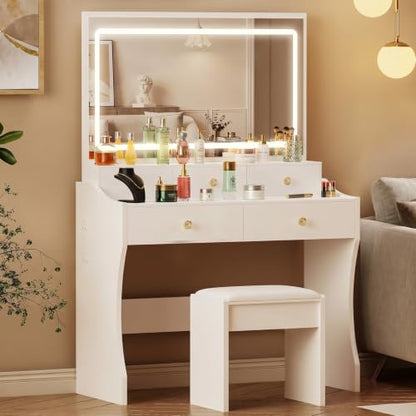 Vanity Desk with LED Lights Mirror & Power Outlet, view 5