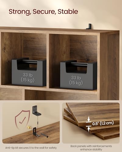 VASAGLE MAEZO Collection - Bookshelf, Bookcase, Cube Shelf with 8 Compartments, Storage Shelf, for Living Room, Home Office, Dining Room, 9.4 x 35.4 x 42.3 Inches, Honey Brown ULBC191KB01S