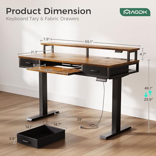 55 Inch Standing Desk with Drawers & Keyboard Tray, Rustic Brown, view 4