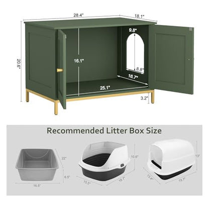 Cat Litter Box Enclosure, Cat Washroom Furniture with Metal Frame, Pet House, Fit Most of Litter Box, Modern Style, Green and Gold