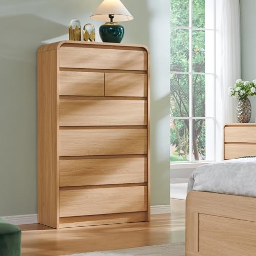 Modern 7 Drawers Dresser for Bedroom, 55" Tall Dresser, Natural Oak, view 4