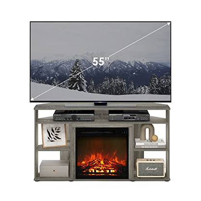 Jensen Corner TV Stand with Fireplace for TV up to 55 Inches, French Oak Grey