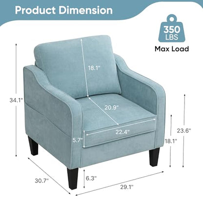 Accent Chair for Living Room, Mid Century Modern Reading Chair for Bedroom, Upholstered Armchair with Side Pockets, Comfy Single Sofa Side Chair for Office, Apartment, Small Room, Teal Green
