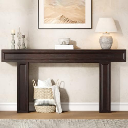 63 Inch Narrow Console Table, Sofa Table Behind Couch, Farmhouse Wooden Entryway Table for Living Room & Hallway (Cherry)