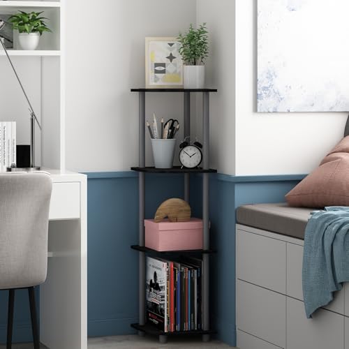 Turn-N-Tube Corner Shelf, 4-Tier Corner Bookshelf, Display Storage Shelves with Open Shelves, for Organization and Storage, Living Room, Home Office, Garage, Black