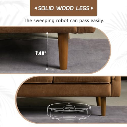 72'' 3-Seater Deep Seat Sofa Couch, Mid-Century Modern Couches, Brown Faux Leather Small Couch for Apartment, Living Room, Bedroom(Light Brown)