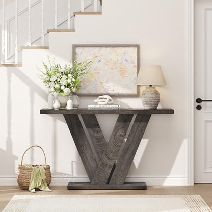 51 Inch Console Table, Modern V-Shaped Entryway Table, Wood Sofa Table Behind The Couch for Living Room, Hallway, Entrance, Foyer, Easy Assembly, Grey