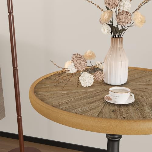 Simple Trending Small Side Table, Compact Accent Table,Solid Wood Columns, for Living Room, Bedroom, Office More,Natural Wood