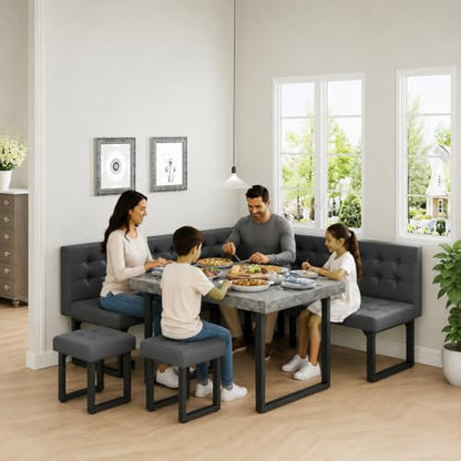 Corner Dining Table Set for Small Spaces, 72 Inch Breakfast Nook with Storage Banquette, 5 Piece Dining Set with Upholstered Bench, Modern Grey