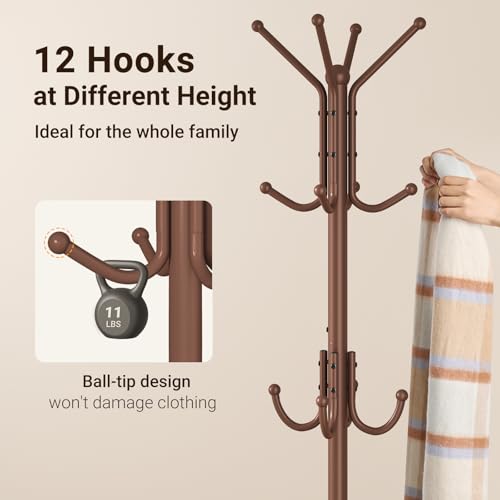 Coat Rack Freestanding, Metal Coat Rack with Umbrella Holder, view 6