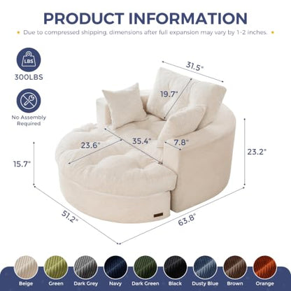 Oversized Round Chaise Lounge Sofa, Boneless Chair with Ottoman, view 3
