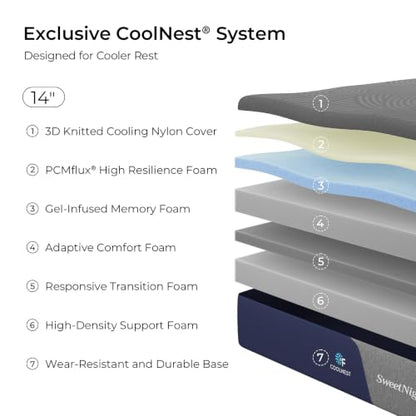 CoolNest Queen Mattress, 14 Inch Cooling Memory Foam Mattress, view 3