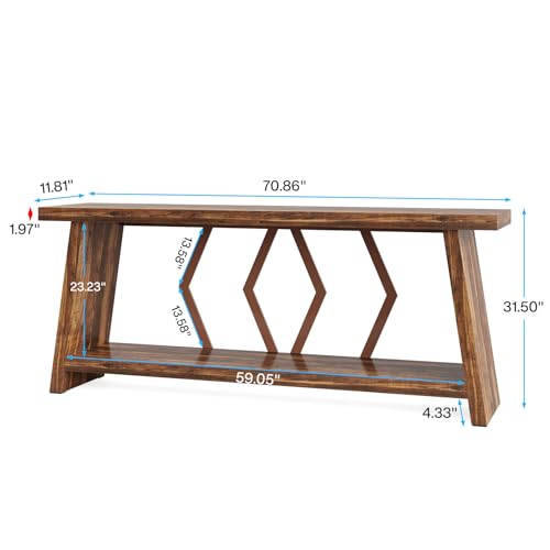 Tribesigns 70.86-Inch Farmhouse Console Table, Industrial Narrow Long Sofa Entryway Table with Storage, 2-Tier Wood Couch Foyer Accent Table for Living Room, Hallway, Entrance (Brown)