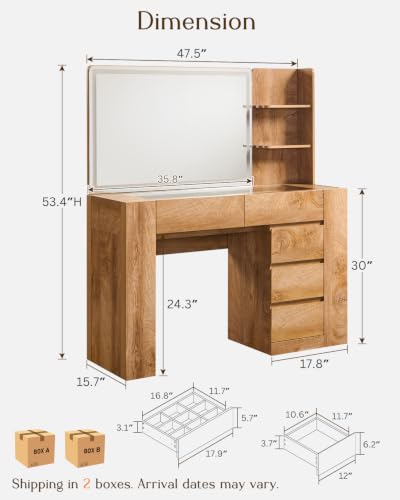 48" Modern Makeup Vanity Desk with Mirror and Lights Thickened Leg, view 3