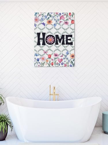 NuYeBiofx Home Words Farmhouse Wildflowers Canvas Wall Art Prints,40"x28" Framed Picture Artwork Pink Border Printed Canvas Oil Painting for Living Room Bedroom Office,Ready to Hang