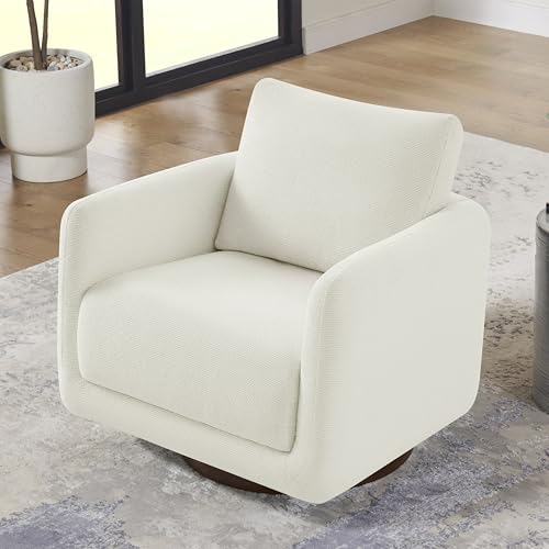 Swivel Accent Chair Modern Round Barrel Armchair with Upholstered Faux Leather for Living Room Bedroom Waitingroom,2 Box, Cream-Style 2