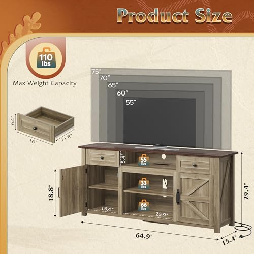 TV Stand for 75 Inch TV, Entertainment Center with Storage & Power Outlet, view 3