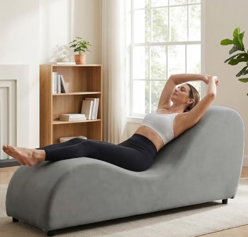 60" Yoga Chaise Lounge Chair for Adults Stretching-Light Grey, view 2
